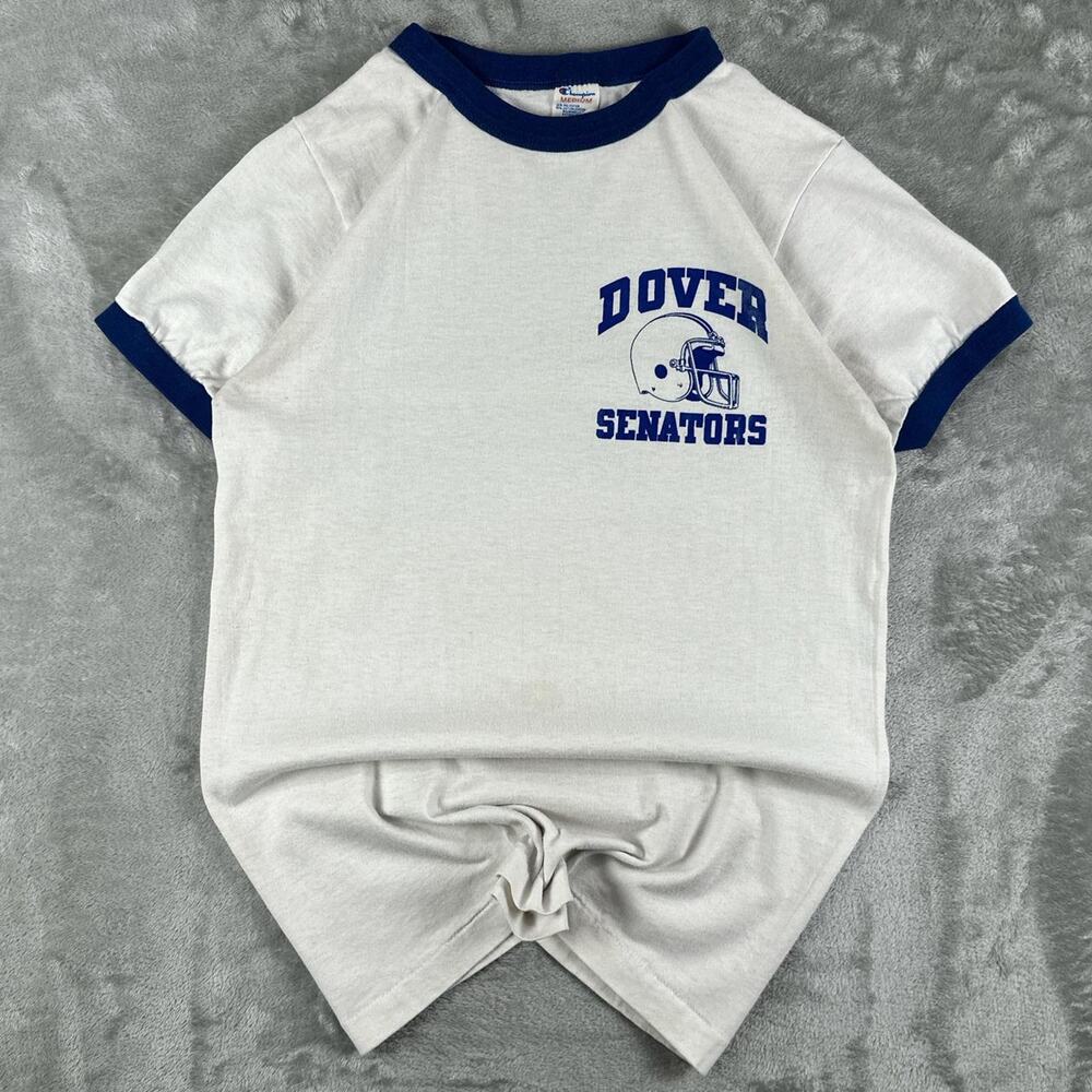 Vintage 70s Champion Dover Senators Ringer T Shirt Mens Medium White Blue USA